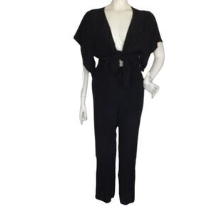 FAITHFULL THE BRAND Jumpsuit, 4, Blue-black, Plunging/Tie front, Kimono sleeve